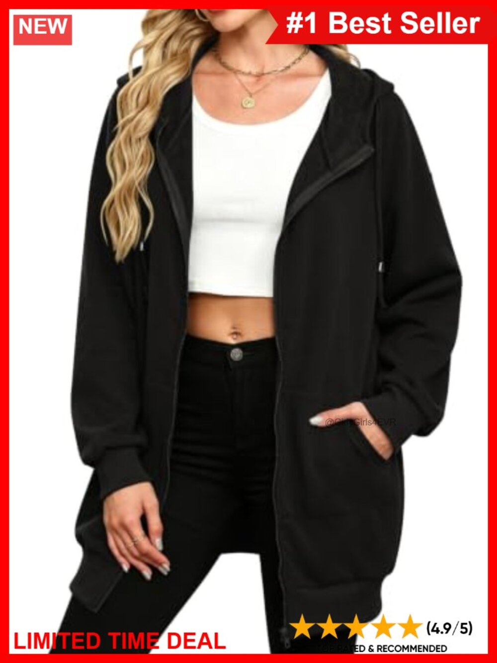 Zip Up Fleece Hoodie Tunic Sweatshirt Long Hooded Jacket Loose Fit